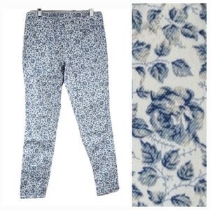 Madewell Skinny Ankle Jeans Blue Rose Floral Print Mid-rise Stretch White Denim